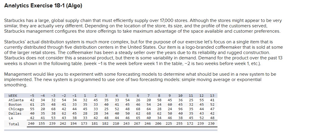 Analytics Exercise 1 8 - 1 ( Algo ) Starbucks has