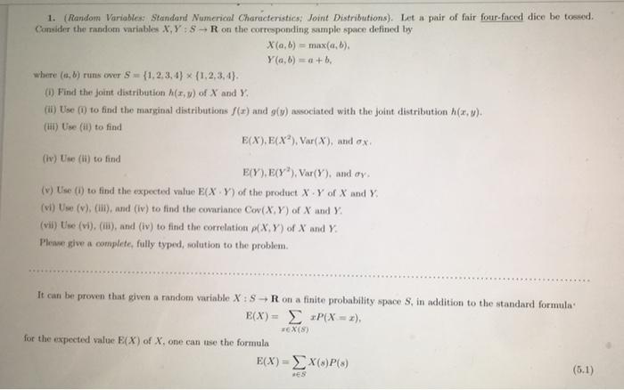 1. (Random Variables Standard Numerical