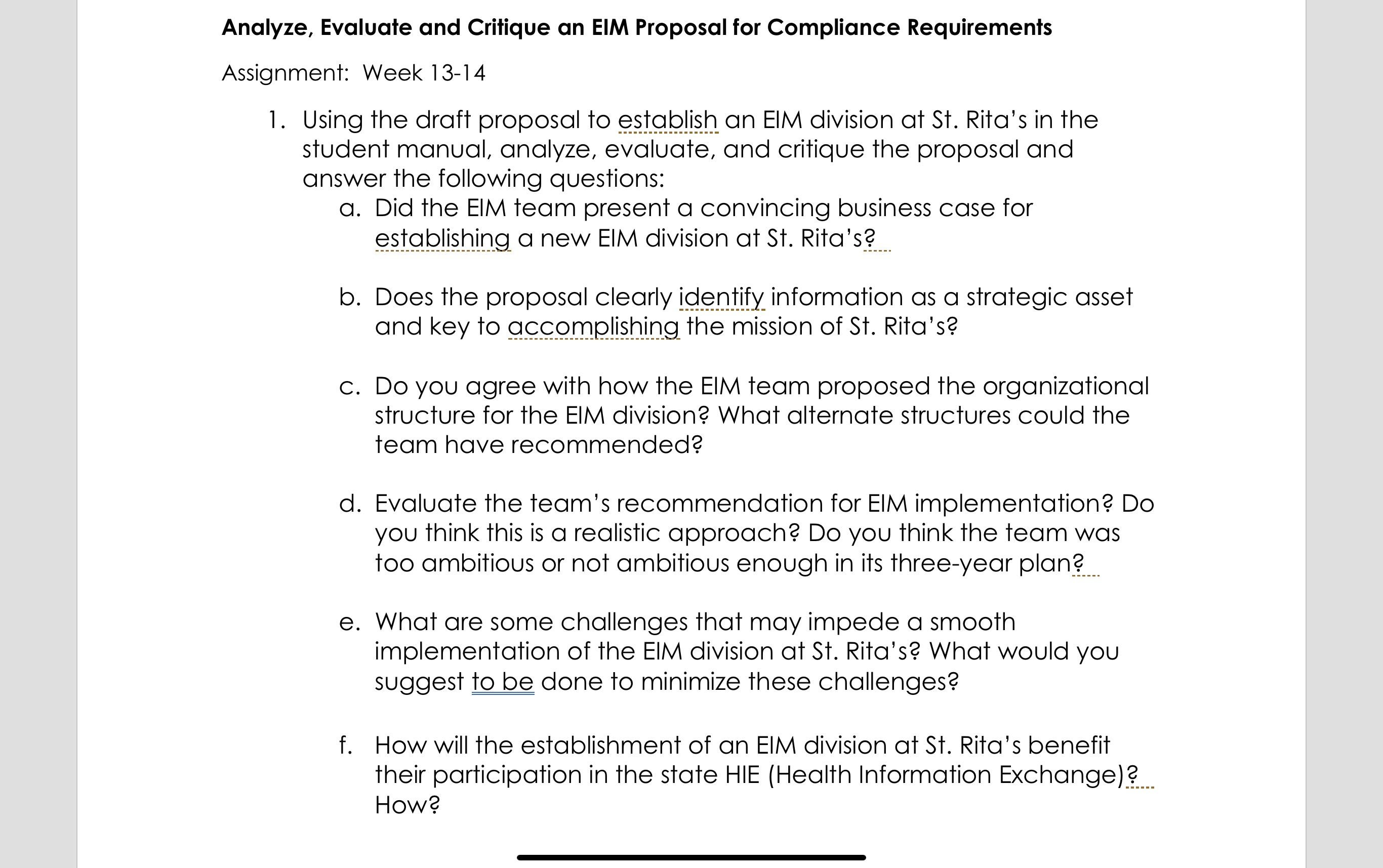 Analyze, Evaluate and Critique an EIM Proposal