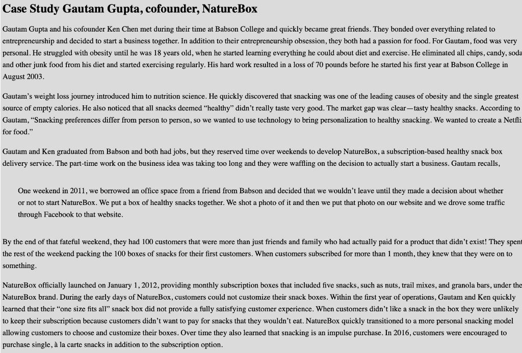 Case Study Gautam Gupta, cofounder, NatureBox