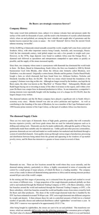 assighment - 2 q. De Beers are strategic reveures