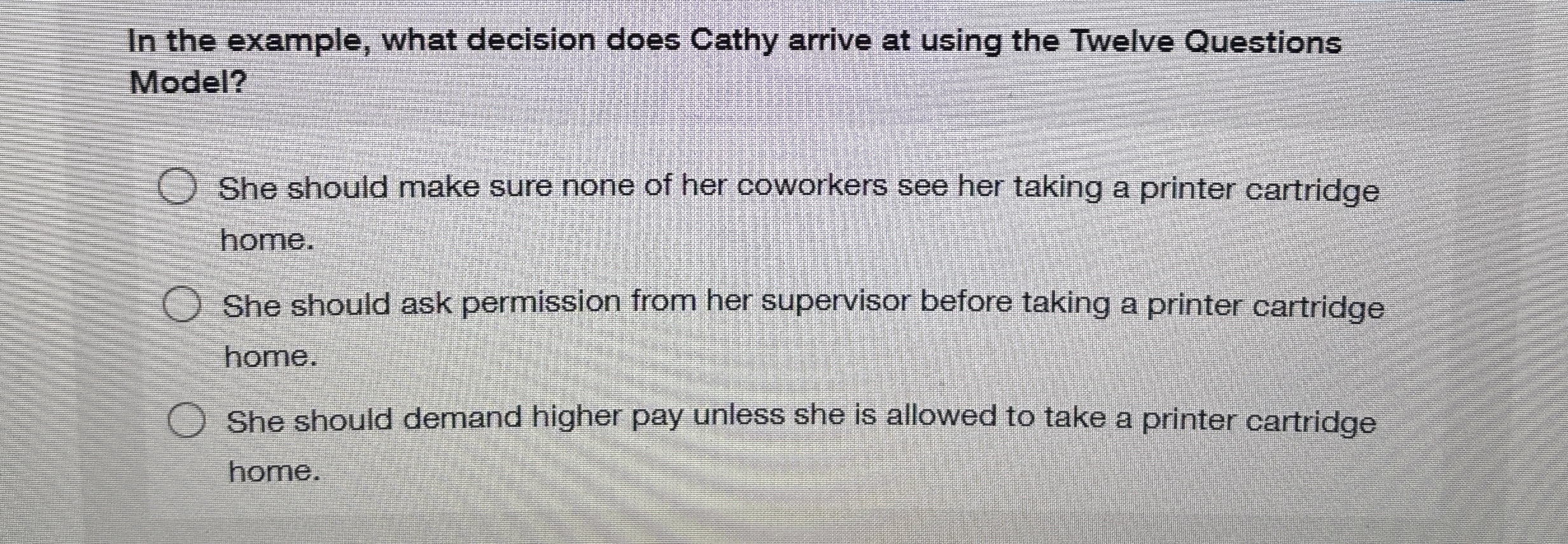 In the example, what decision does Cathy arrive
