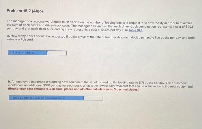 Problem 18-7 (Algo) The manager of a regional