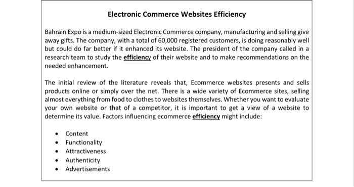Electronic Commerce Websites Efficiency Bahrain