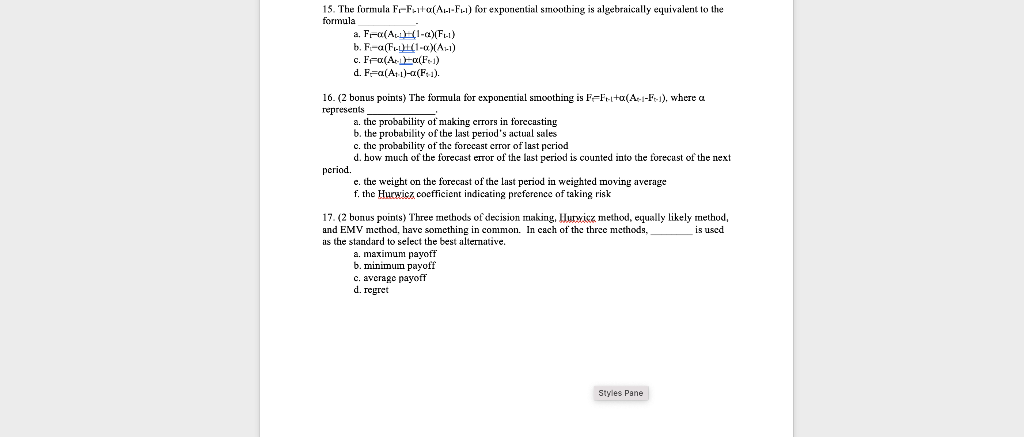 15. The formula F.-F-1+(A.1-F11) for exponential