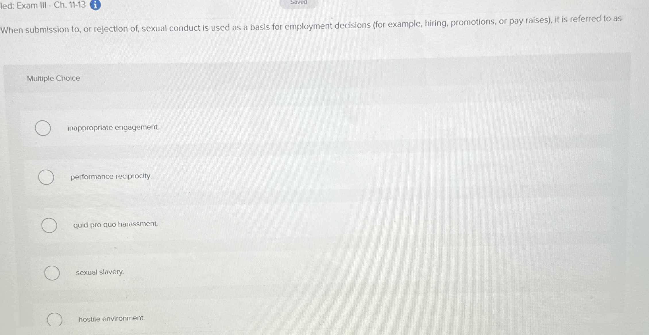 led: Exam III - Ch . 1 1 - 1 3 Saved When