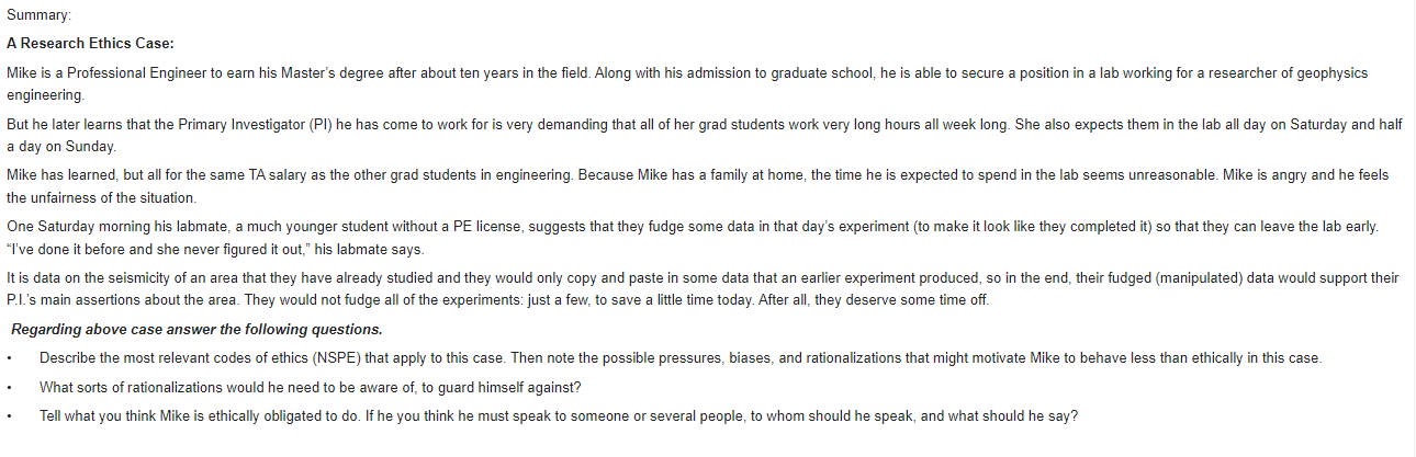 Summary: A Research Ethics Case: Mike is a