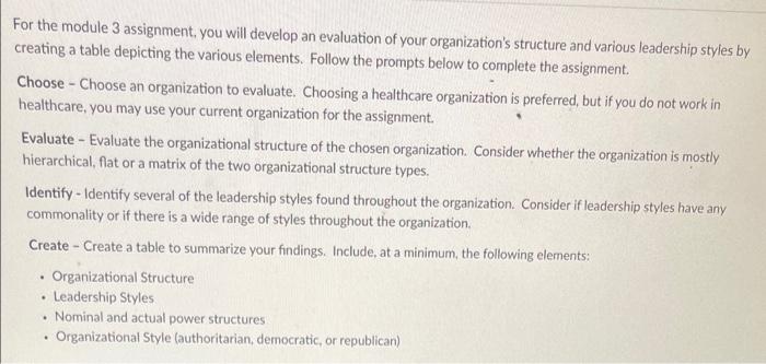 For the module 3 assignment, you will develop an