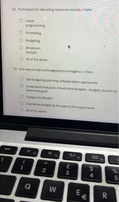 12) Techniques for allocating resources include