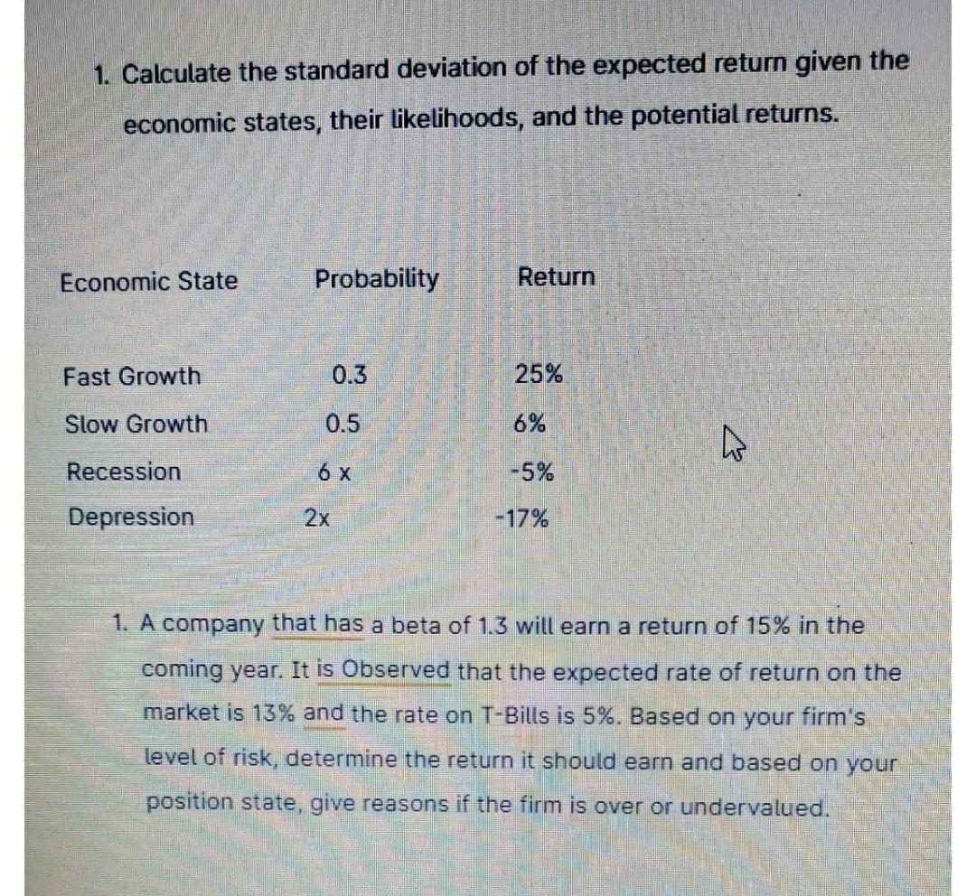 1. Calculate the standard deviation of the