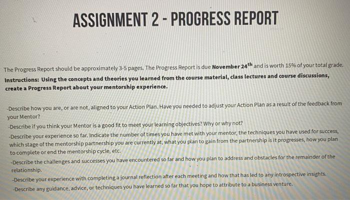 ASSIGNMENT 2 - PROGRESS REPORT The Progress