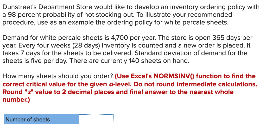 Dunstreet's Department Store would like to