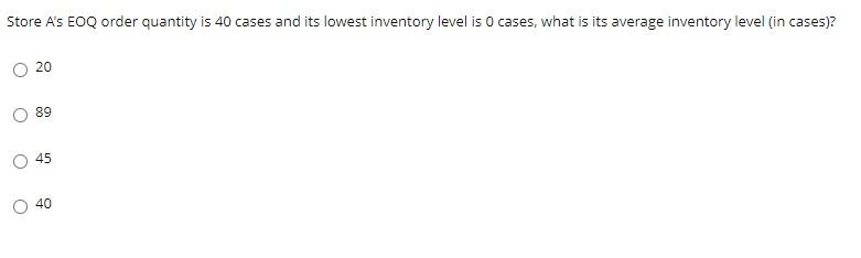 Store A's EOQ order quantity is 40 cases and its