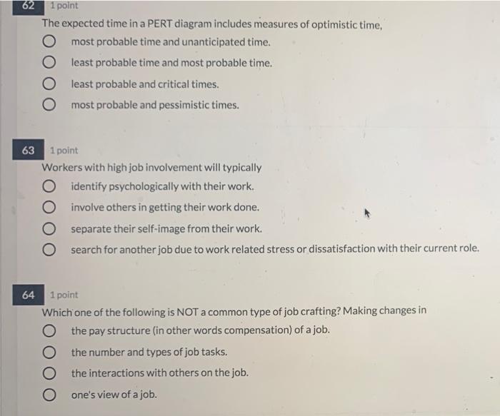 62 1 point The expected time in a PERT diagram