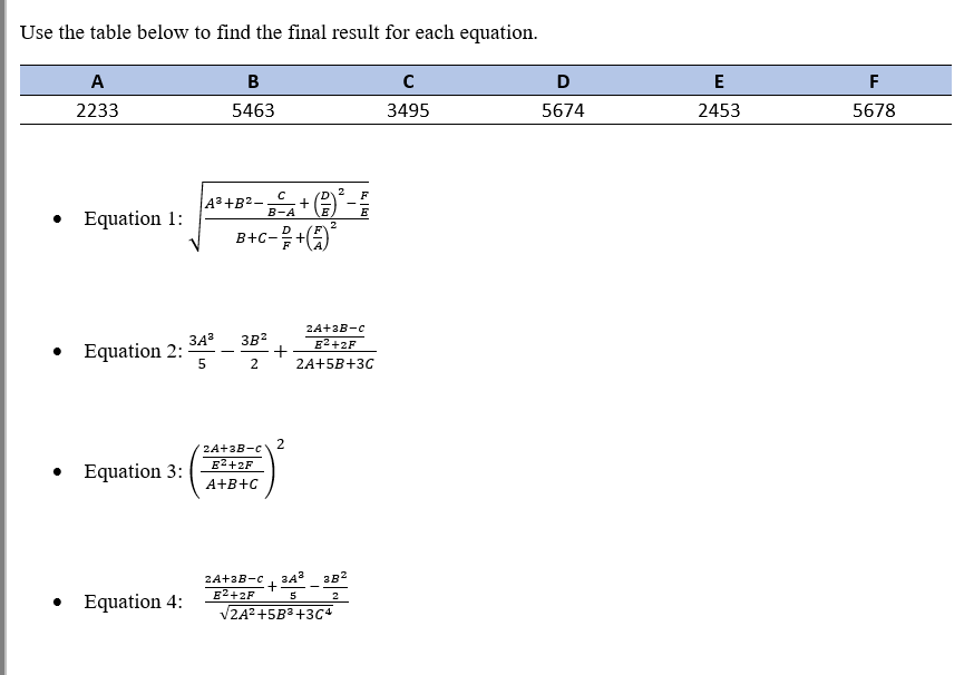 ** solve it using excel ** Use the table below to