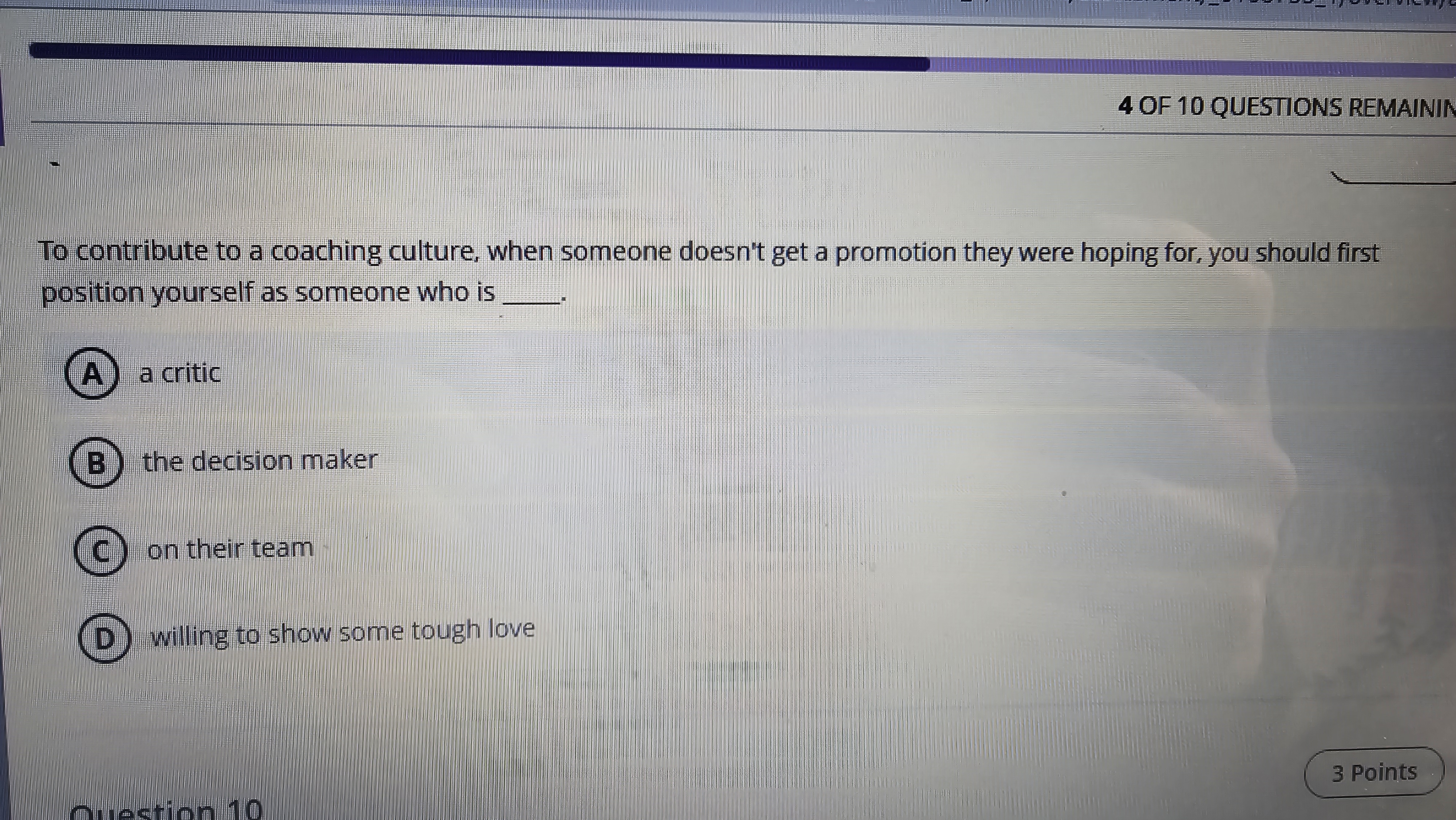 To contribute to a coaching culture, when someone