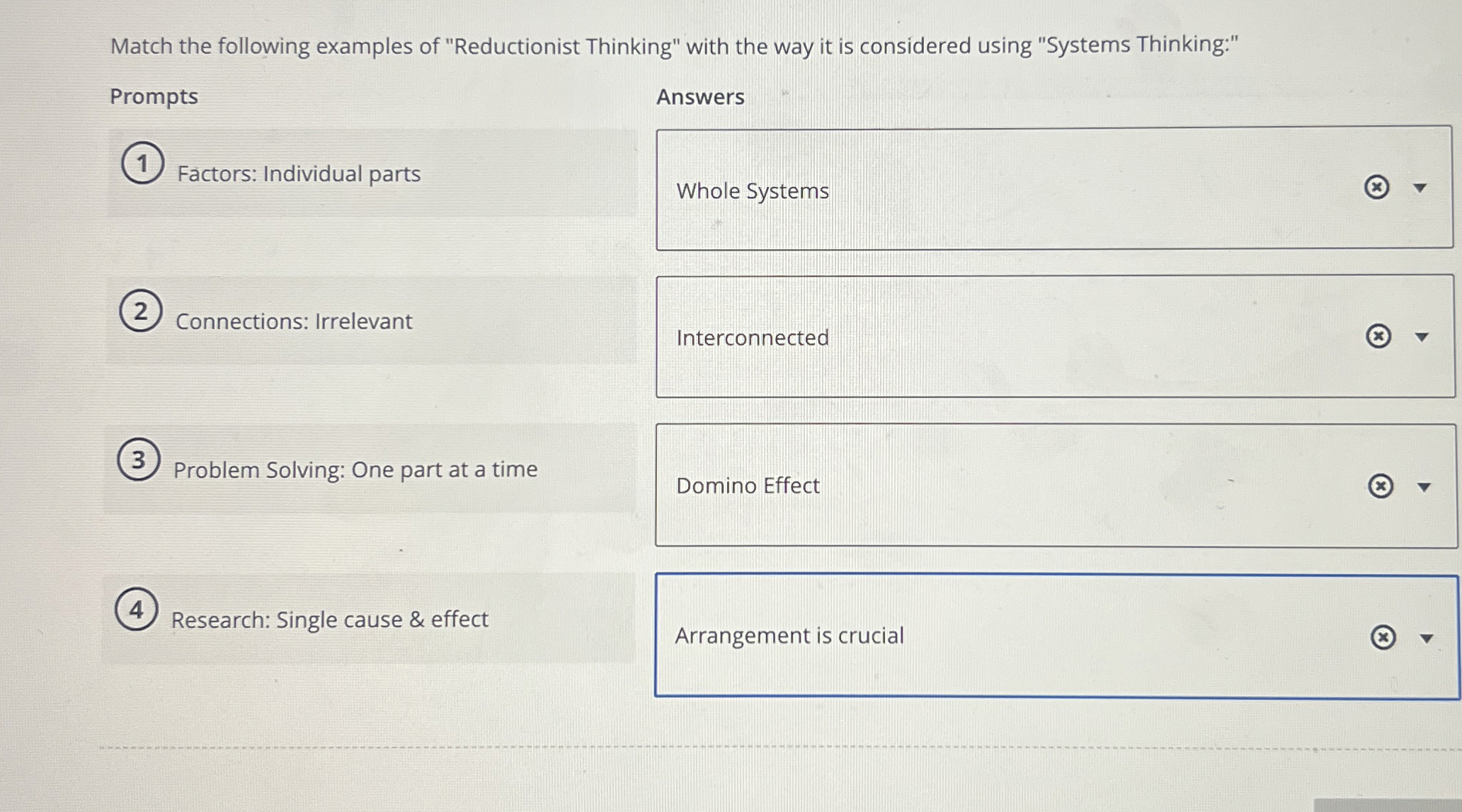 Match the following examples of "Reductionist