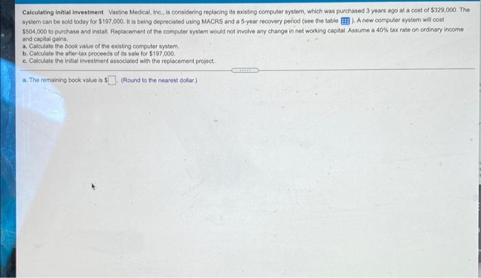 please help Calculating initial investment