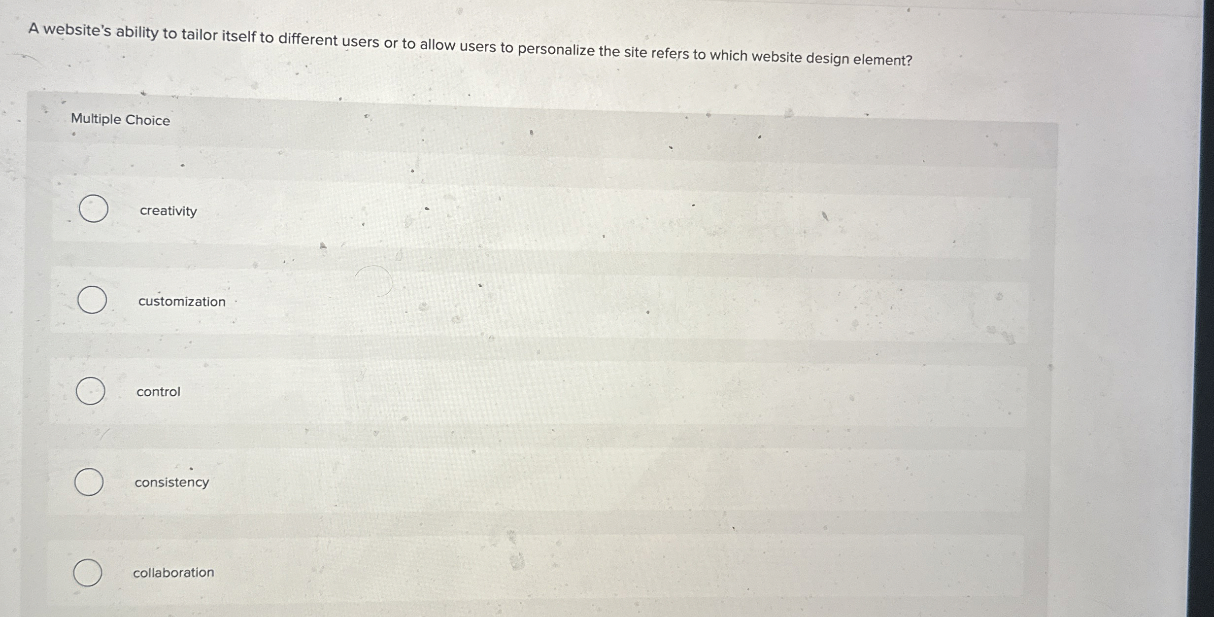 A website's ability to tailor itself to different