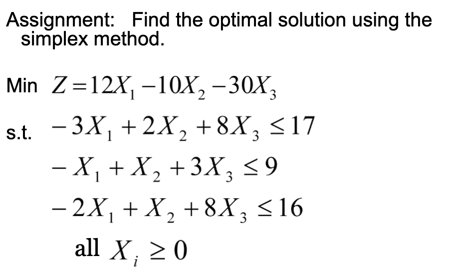 Assignment: Find the optimal solution using the
