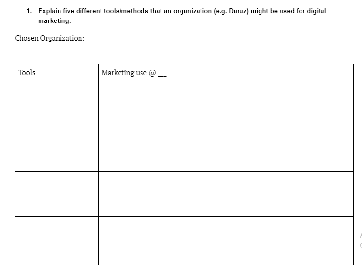 1. Explain five different tools/methods that an