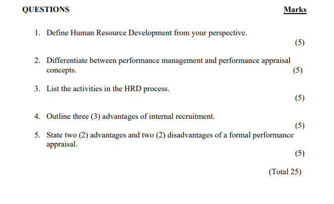 QUESTIONS Marks 1. Define Human Resource