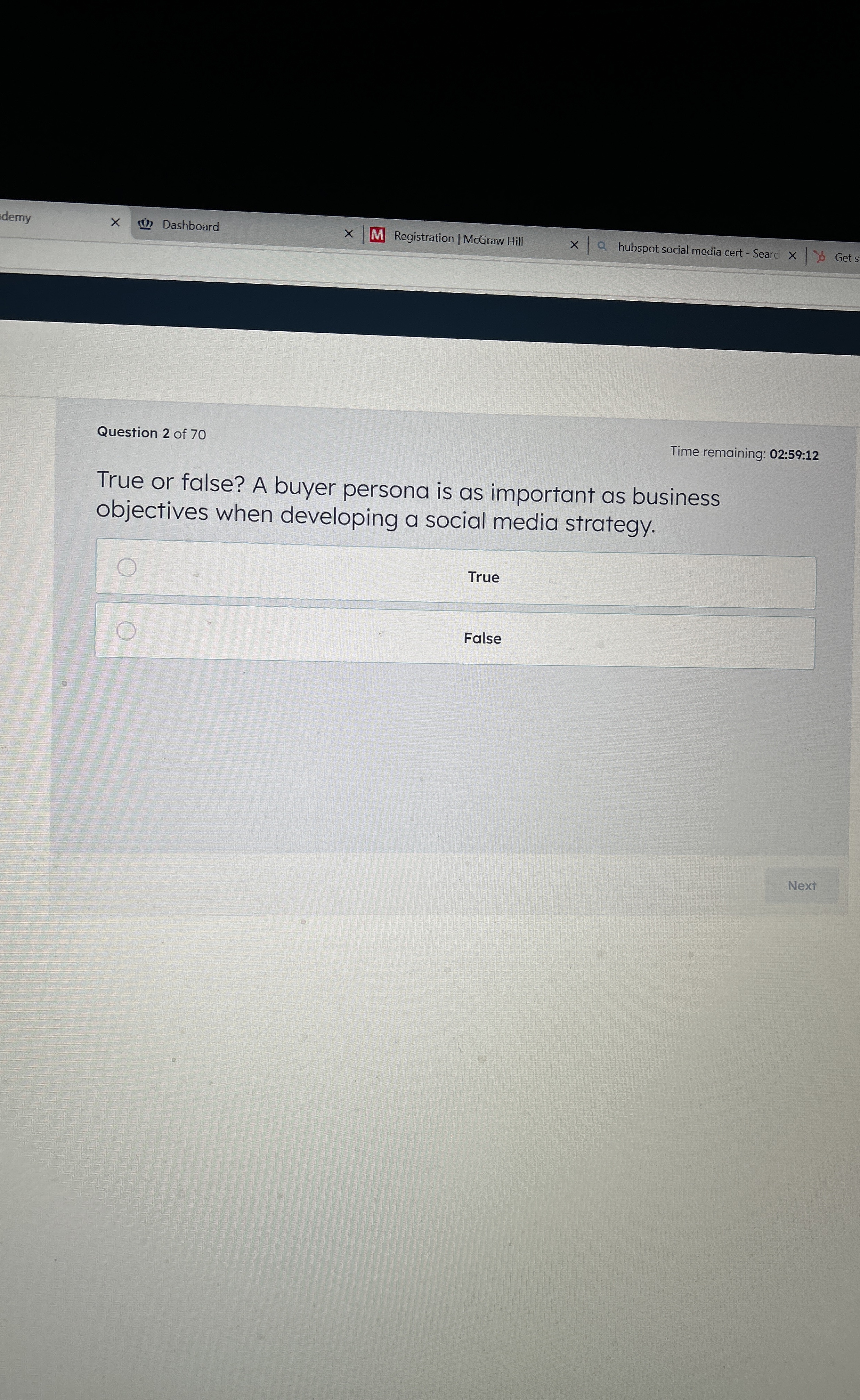 Question 2 of 7 0 Time remaining: 0 2 : 5 9 : 1 2