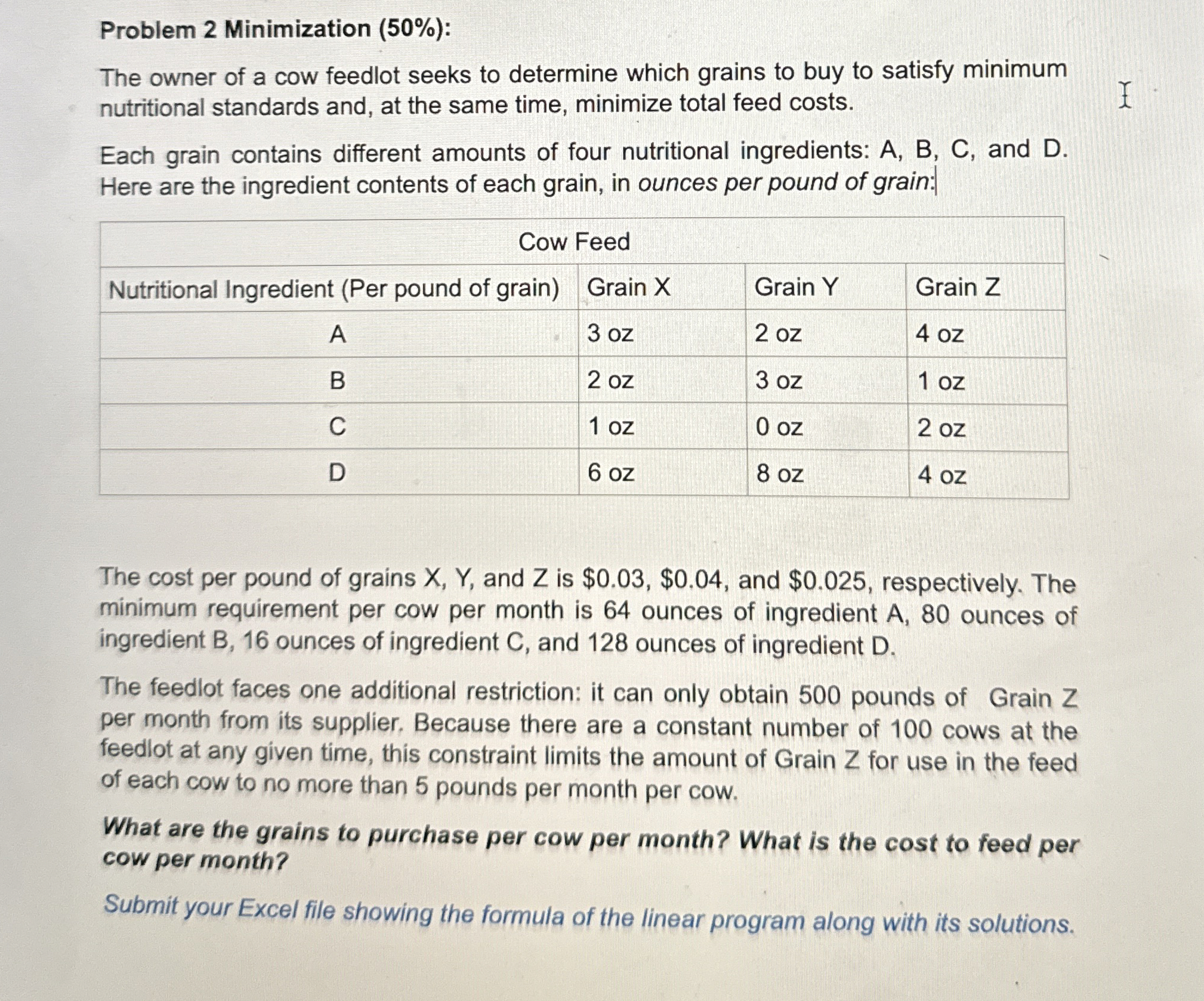 Problem 2 Minimization ( 5 0 % ) : The owner of a