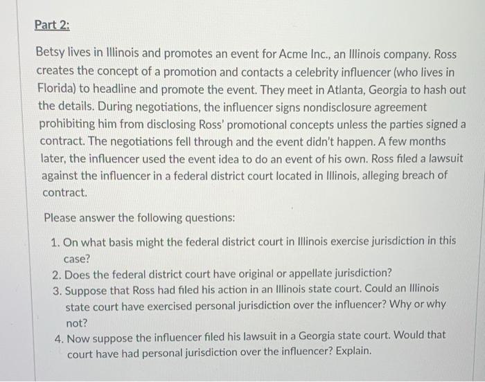 Part 2: Betsy lives in Illinois and promotes an