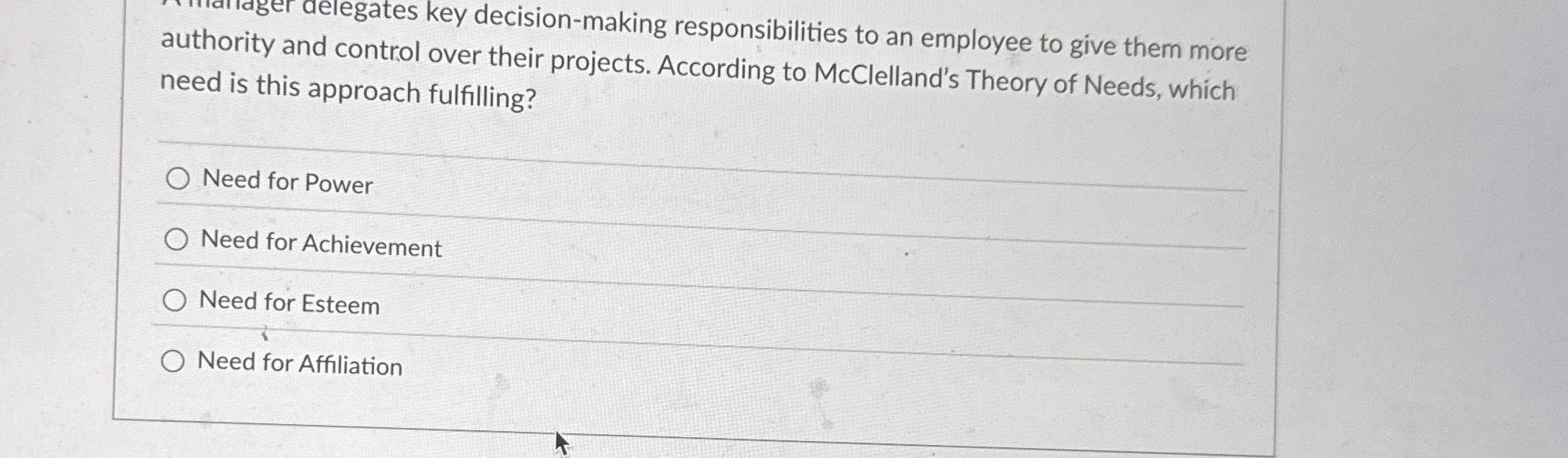 A manager delegates key decision - making