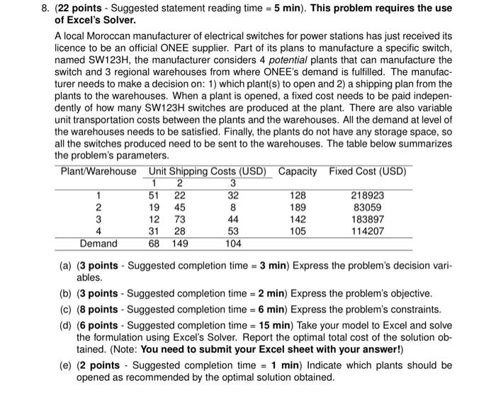 8. (22 points - Suggested statement reading time
