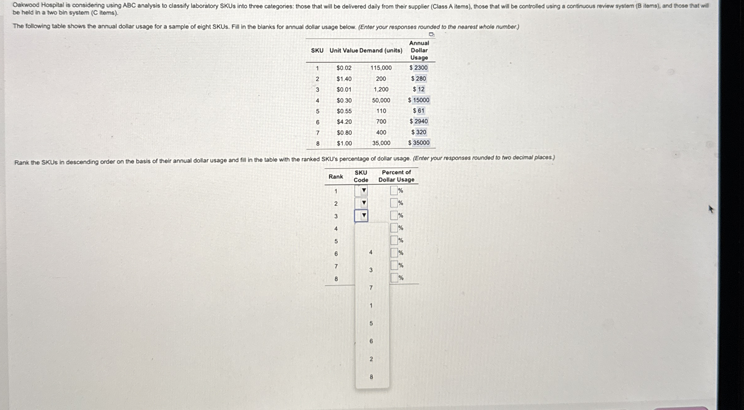 be held in a two bin system ( C Items ) . The