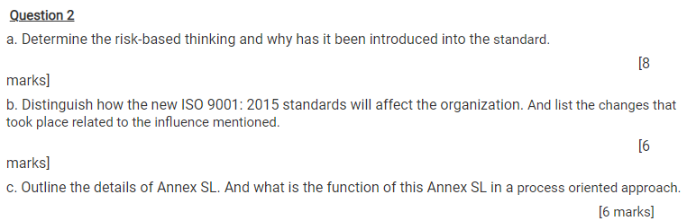 Quality management Question 2 a. Determine the
