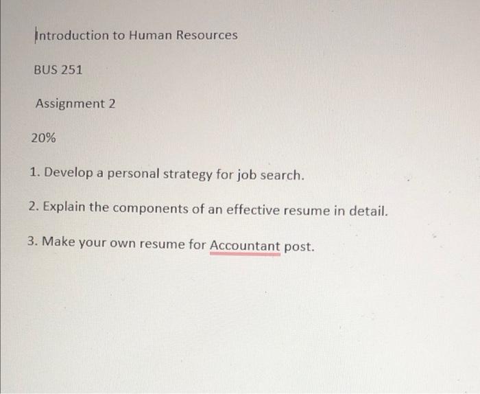 Introduction to Human Resources BUS 251