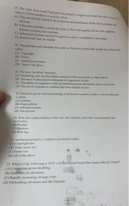 19. The value chain model highlights the primary