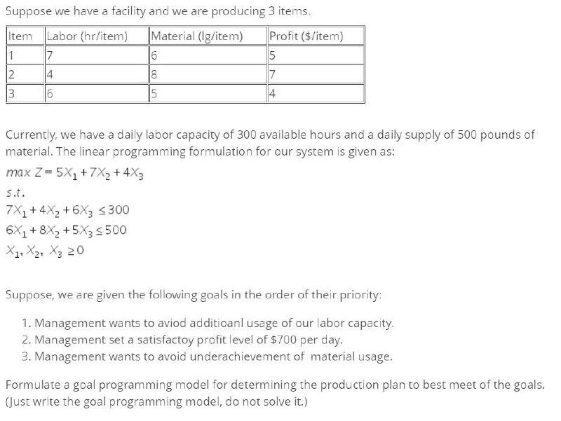Suppose we have a facility and we are producing 3