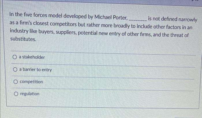 In the five forces model developed by Michael