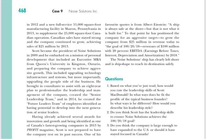 case study:- noise solution Inc. please answer
