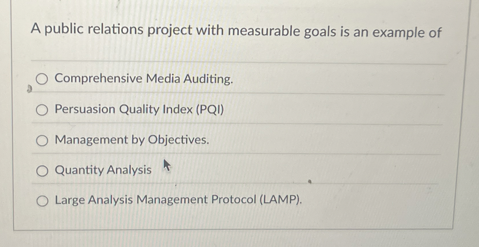 A public relations project with measurable goals