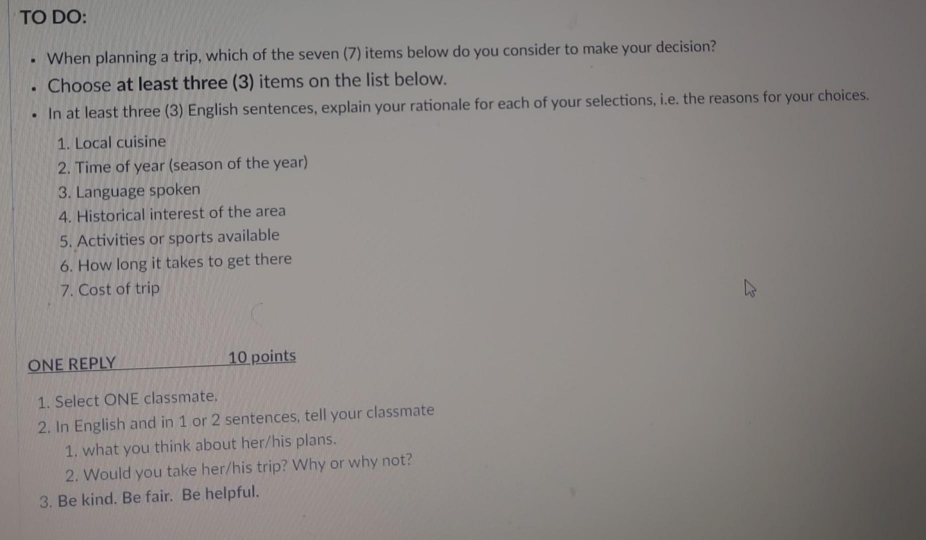 Post to respond to is below TO DO: When planning