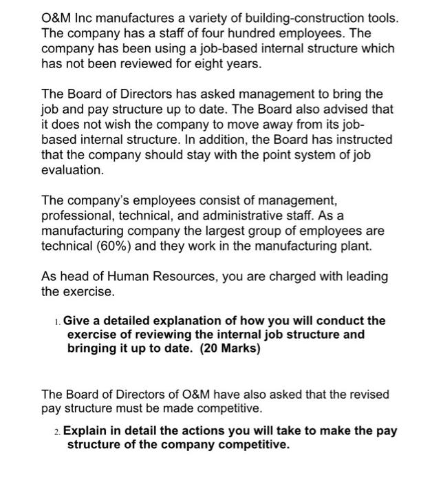 O&M Inc manufactures a variety of