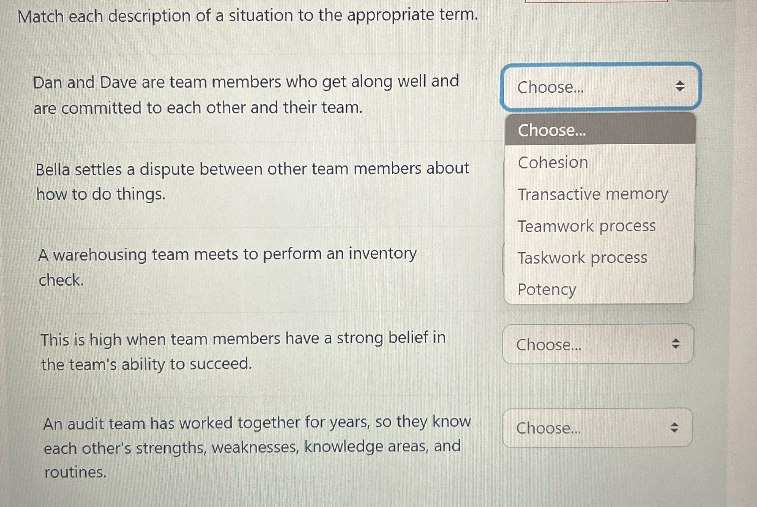 Match each description of a situation to the