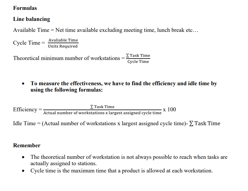 Formulas Line balancing Available Time = Net time