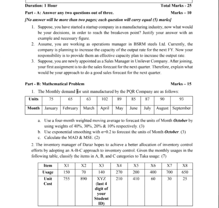 Duration: 1 Hour Total Marks - 25 Part - A: