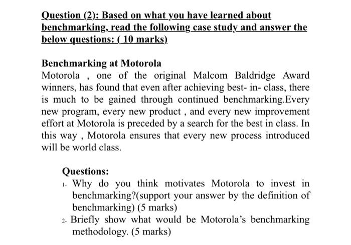 Question (2): Based on what you have learned