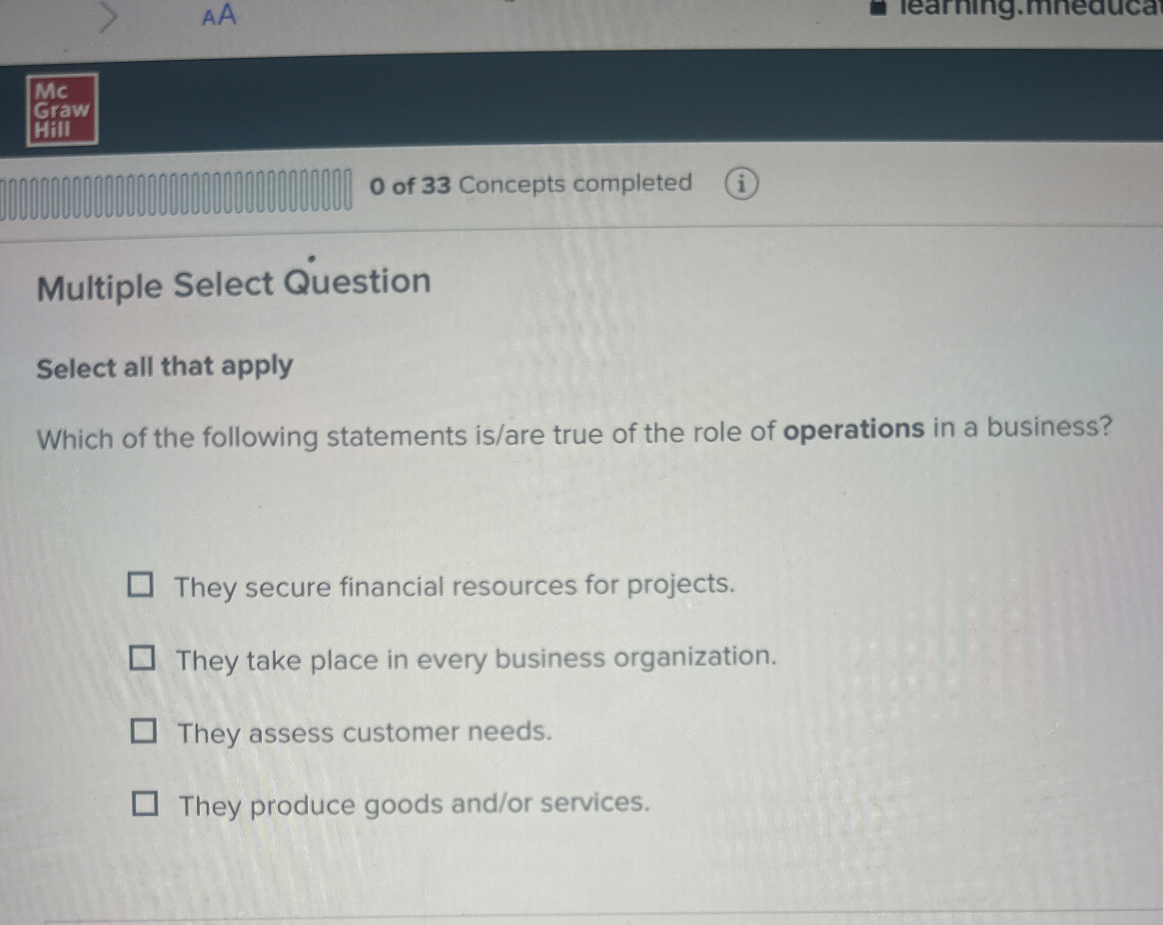 0 of 3 3 Concepts completed ( i ) Multiple Select