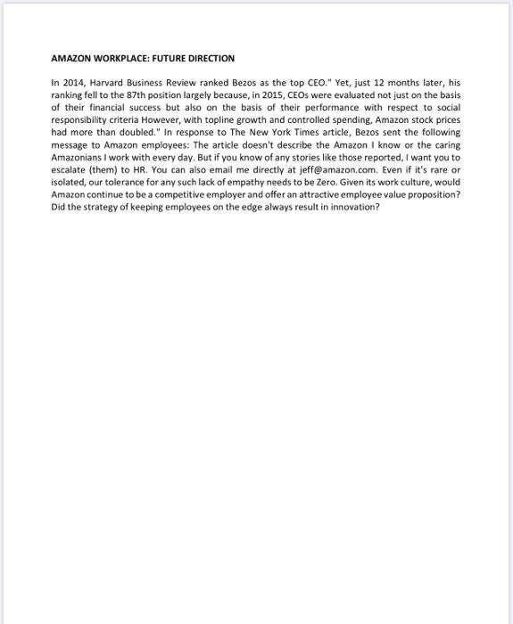 Base on Case study: Amazon as an employer (2016)