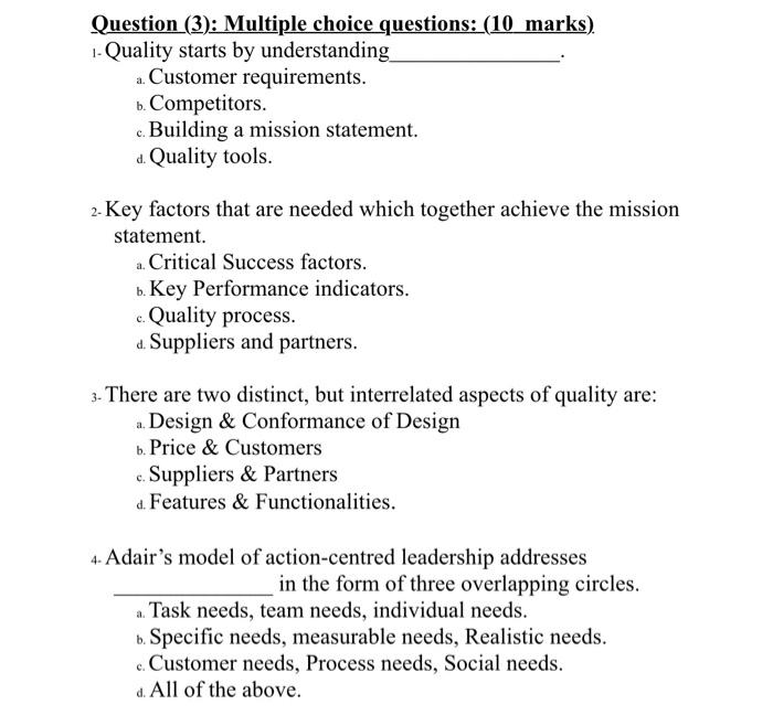 Question (3): Multiple choice questions: (10