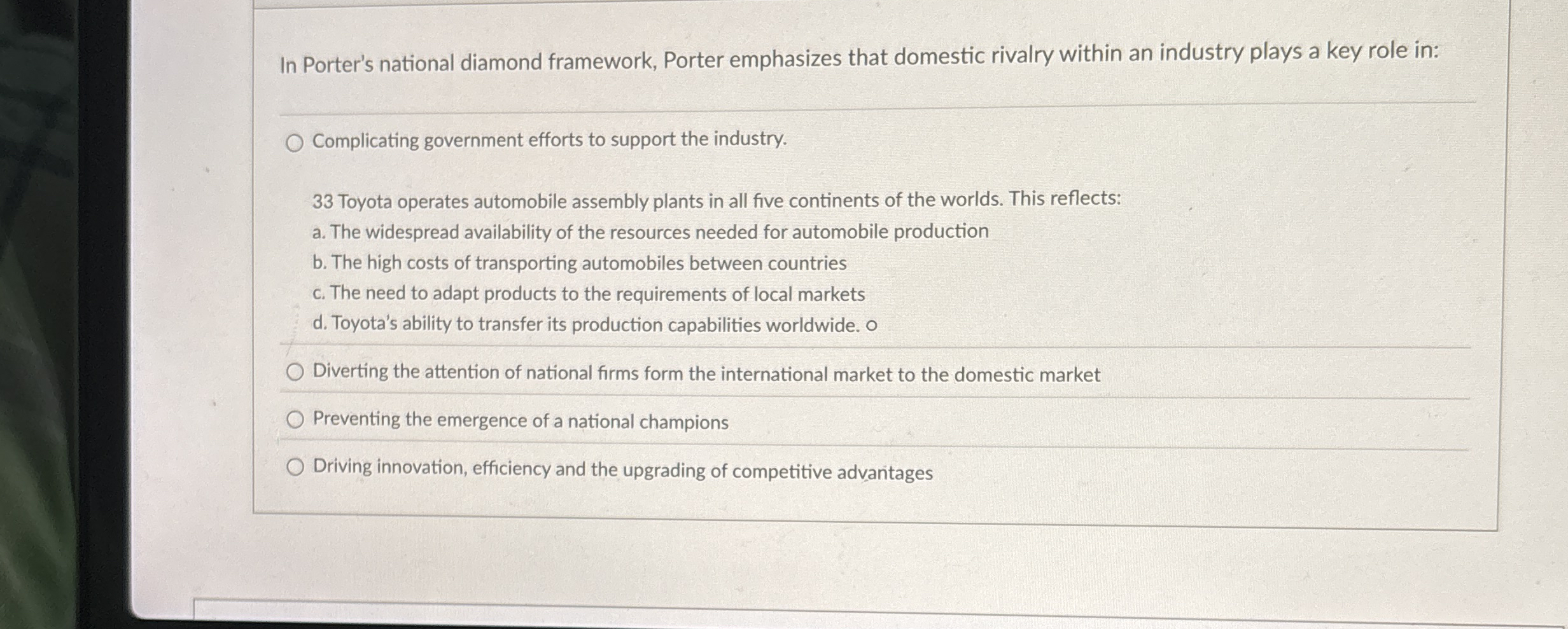 In Porter's national diamond framework, Porter