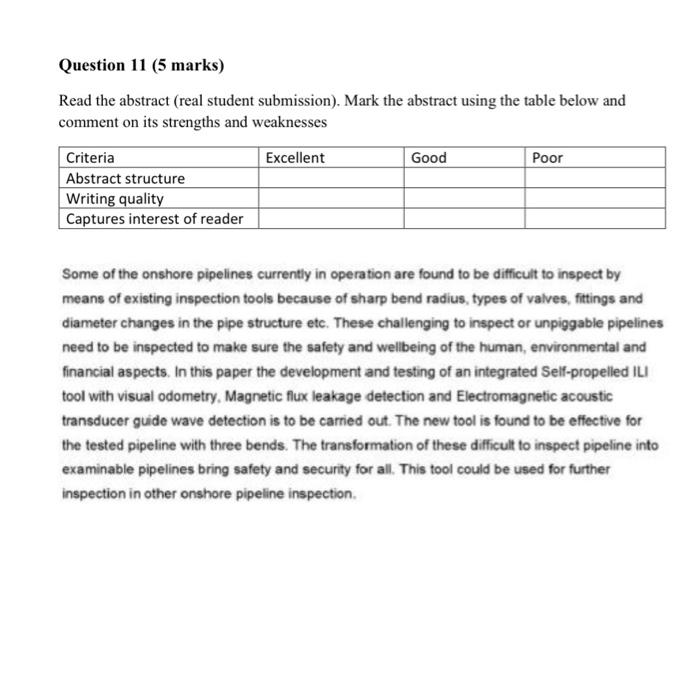 Question 11 (5 marks) Read the abstract (real